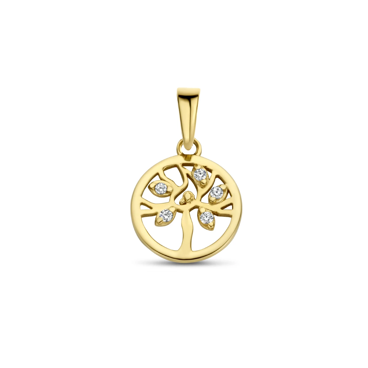 hanger levensboom zirkonia 14K geelgoud