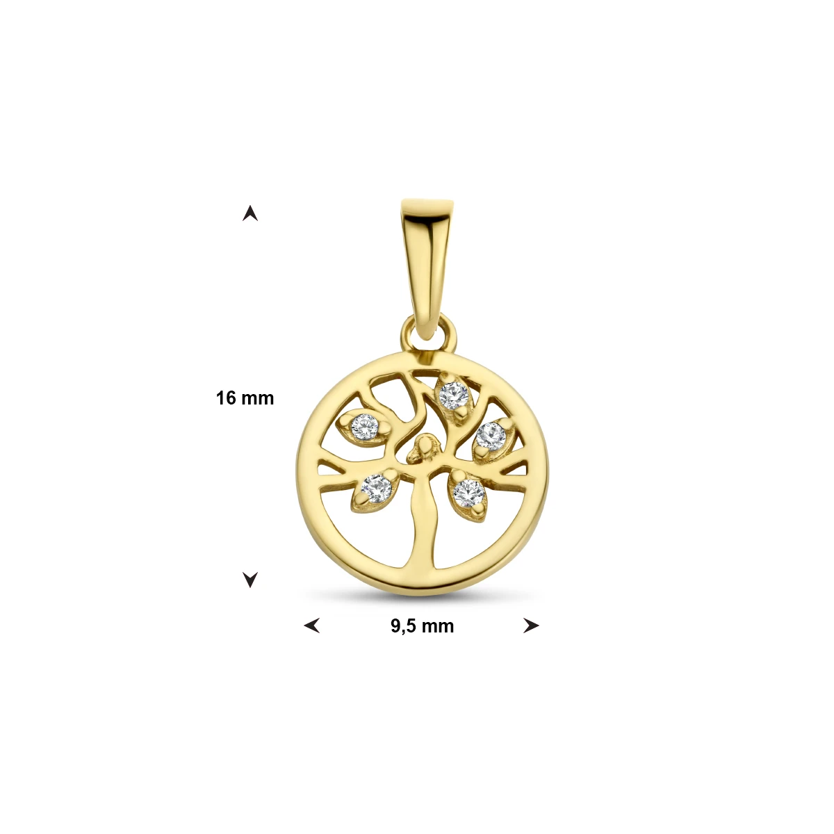 hanger levensboom zirkonia 14K geelgoud