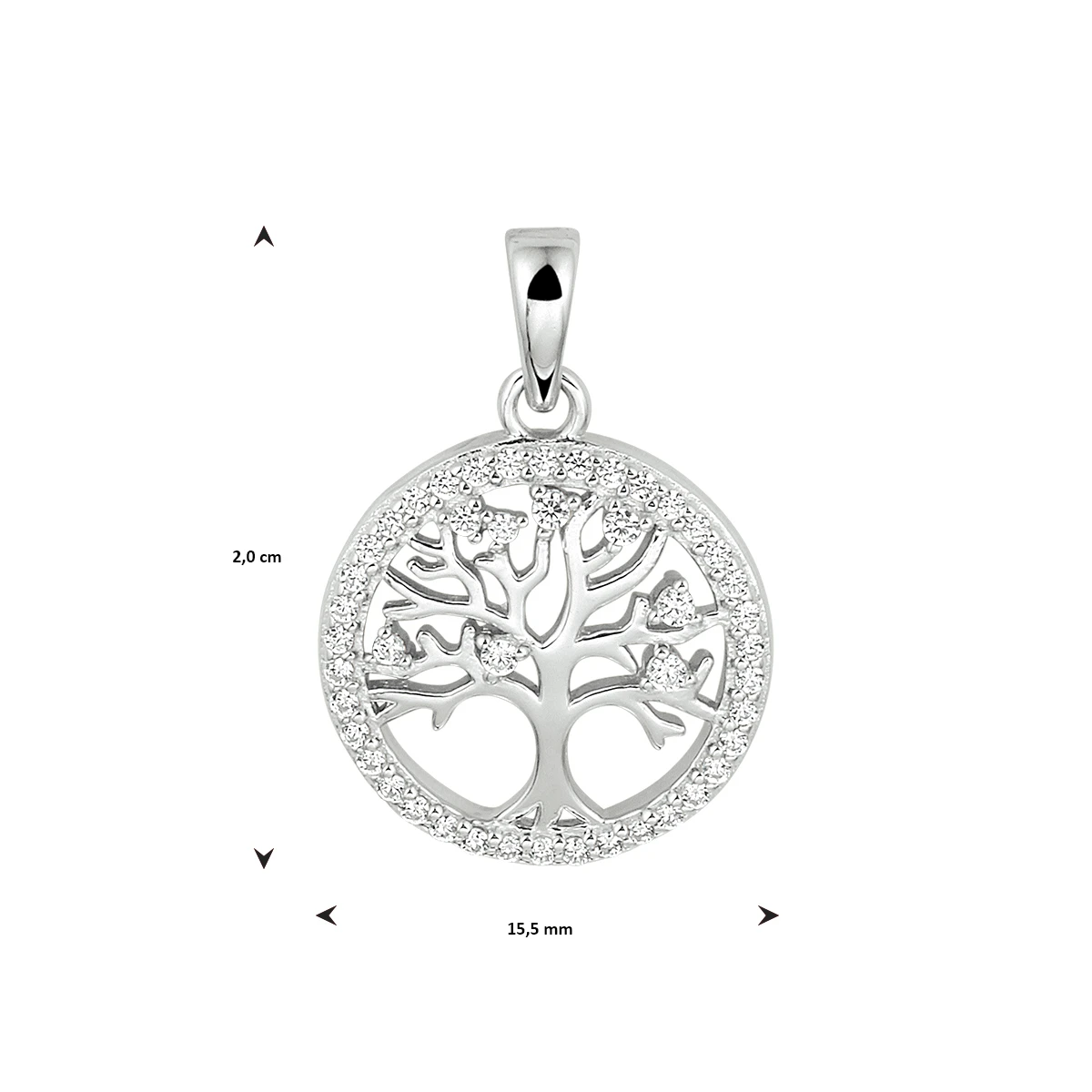 hanger levensboom zirkonia 20 mm zilver gerhodineerd