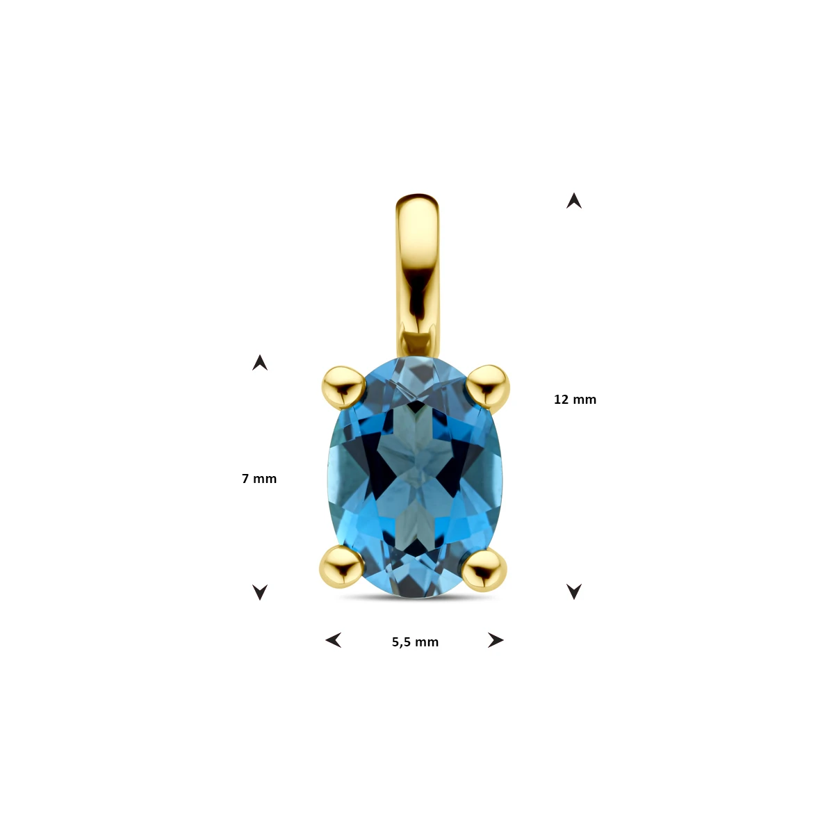 hanger london blue topaas 12 mm 14K geelgoud