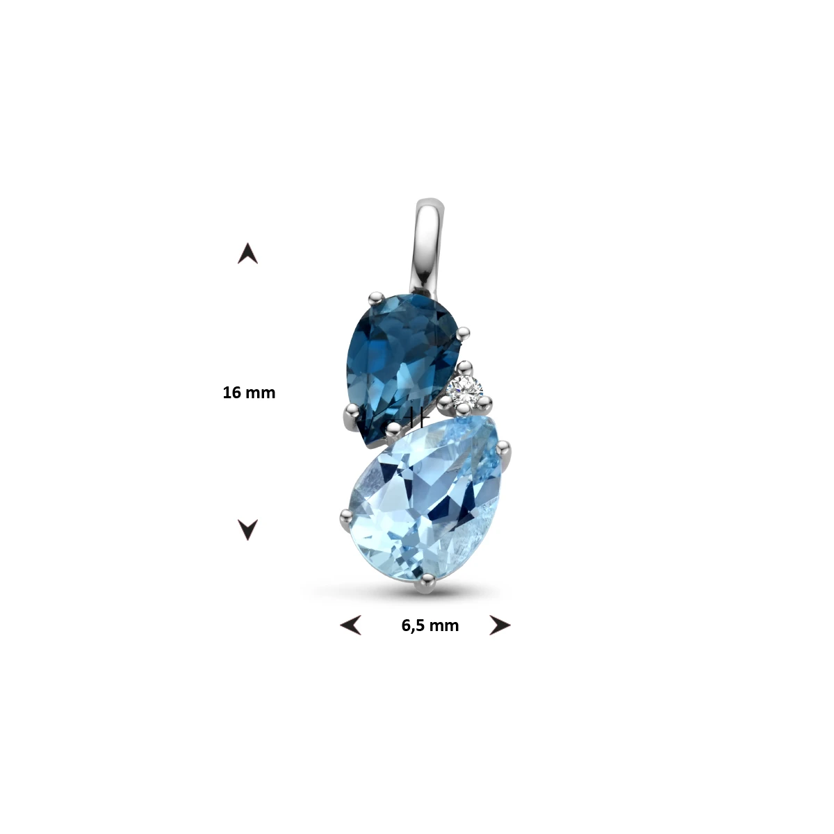 hanger london blue topaas, blauw topaas en diamant 0.01ct h p1 14K witgoud