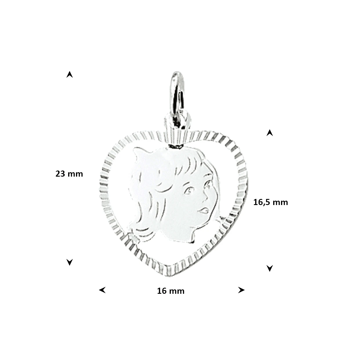 hanger meisje hart gediamanteerd 16,5 x 16 mm zilver wit