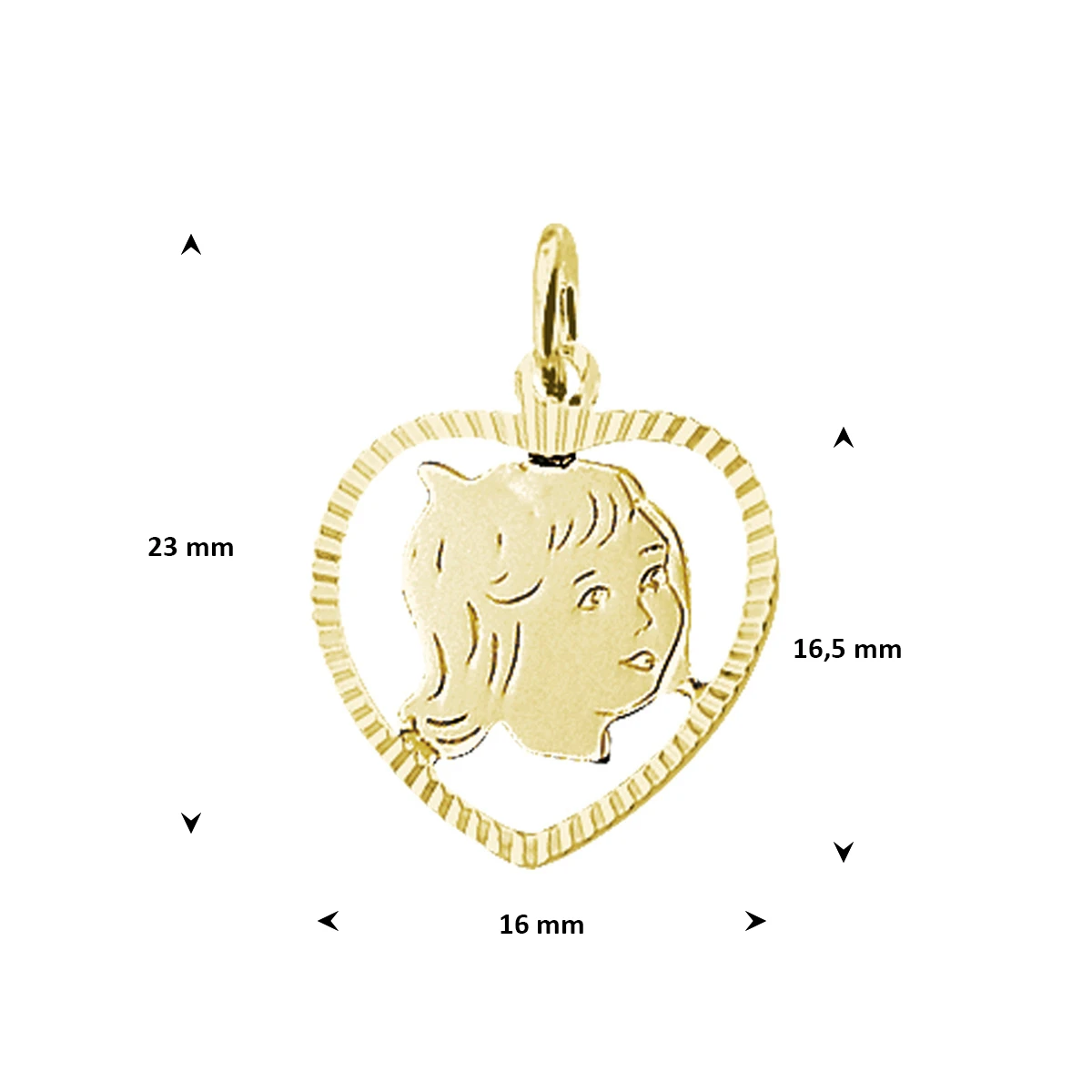hanger meisje hart gediamanteerd 16,5 mm 14K geelgoud