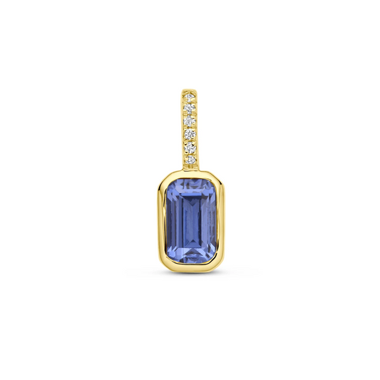 hanger met geboortesteen en diamant 0.012ct H SI 11 mm 14K geelgoud