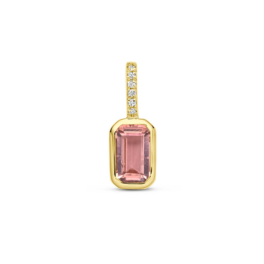 hanger met geboortesteen en diamant 0.012ct H SI 11 mm 14K geelgoud