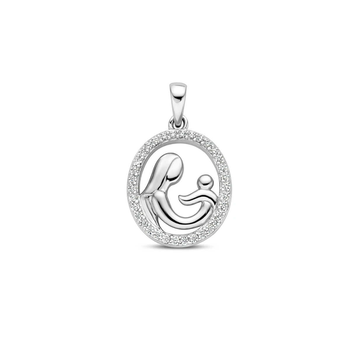 hanger moeder en kind zirkonia 17,5 mm zilver gerhodineerd