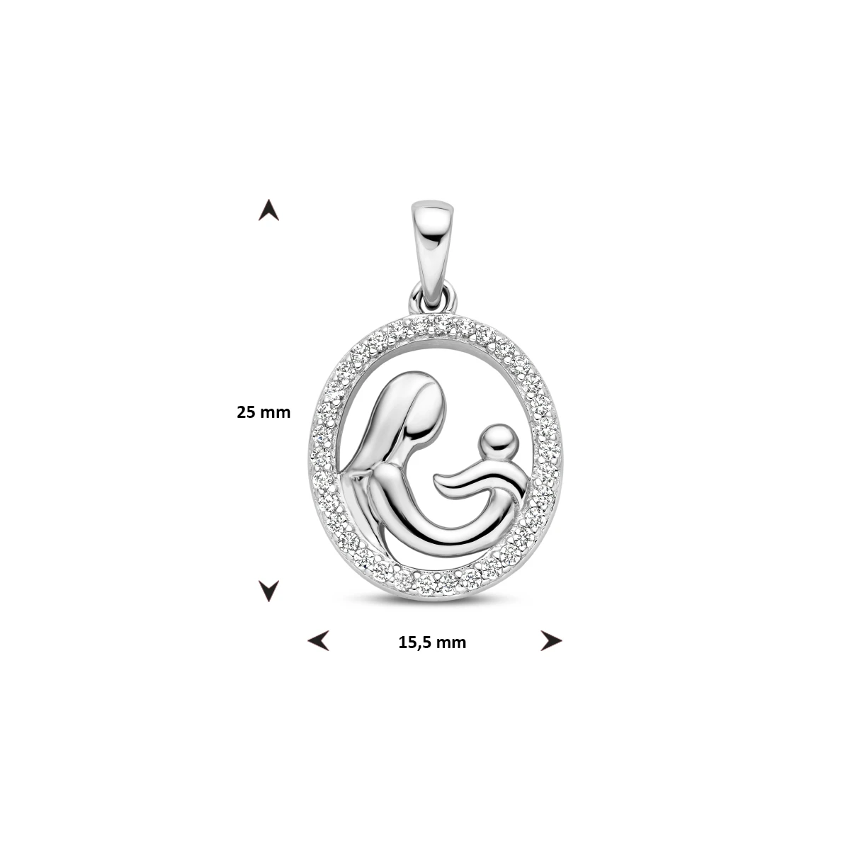 hanger moeder en kind zirkonia 17,5 mm zilver gerhodineerd