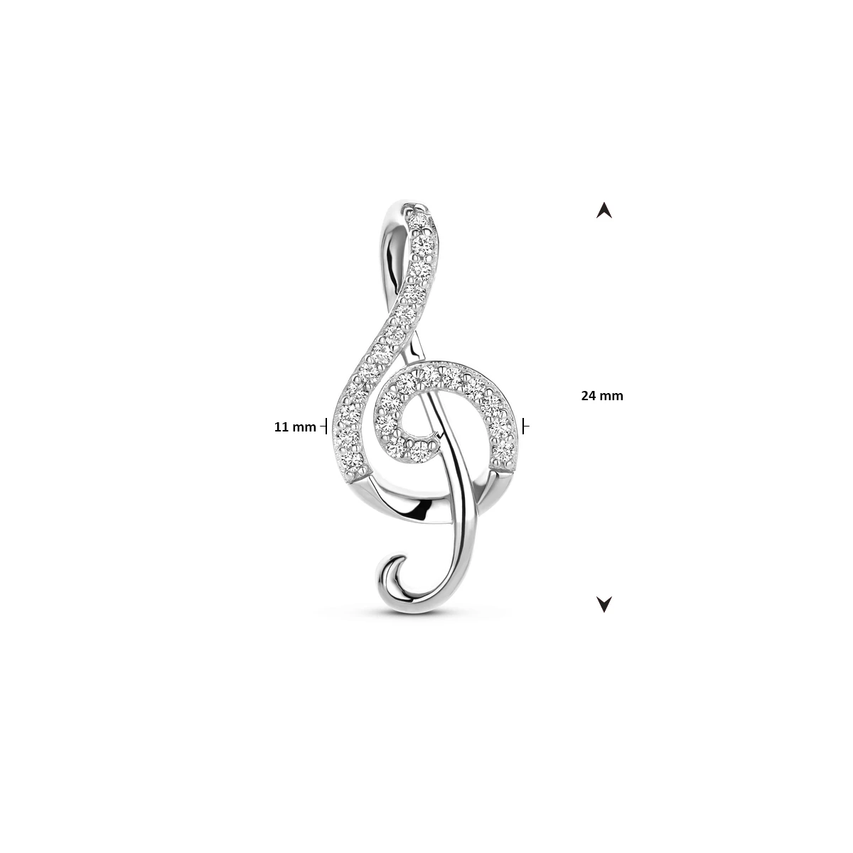 hanger muzieknoot zirkonia 24 mm zilver gerhodineerd