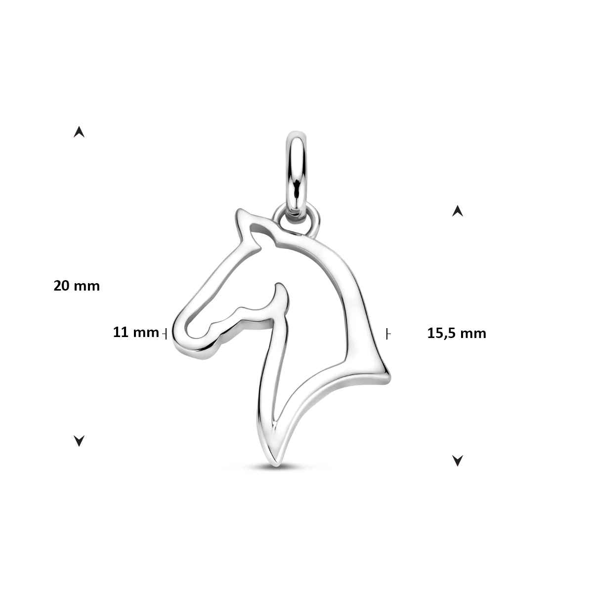 hanger paard 20 mm zilver gerhodineerd