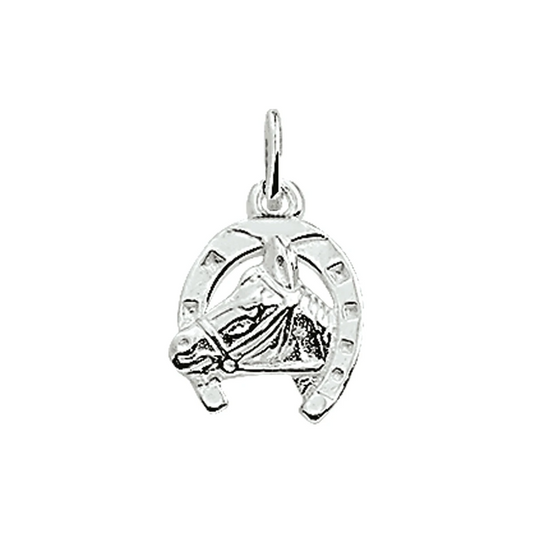 hanger paardenhoofd en hoefijzer zilver wit