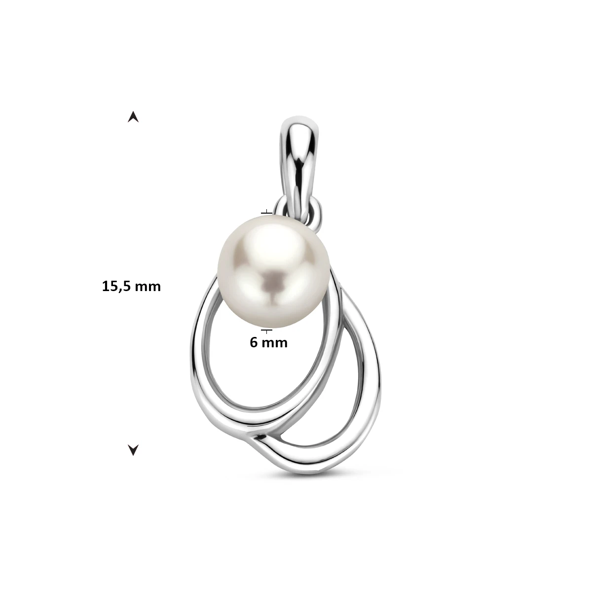 hanger parel 15,5 mm zilver gerhodineerd