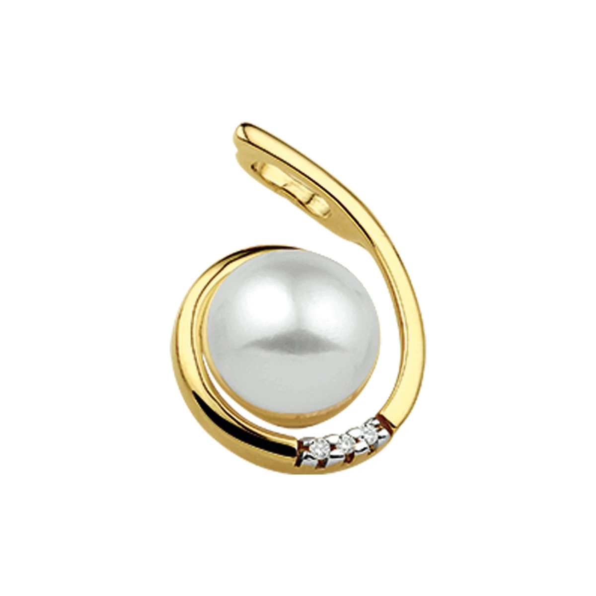 hanger parel en diamant 0.015ct h si 14K geelgoud
