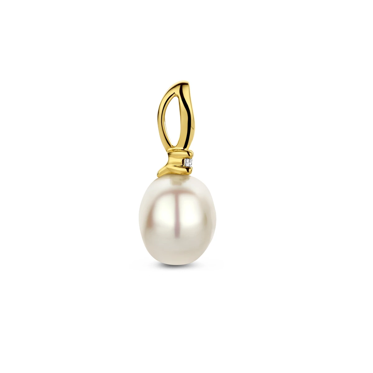 hanger parel en diamant 0.02ct h p 17,5 mm 14K geelgoud