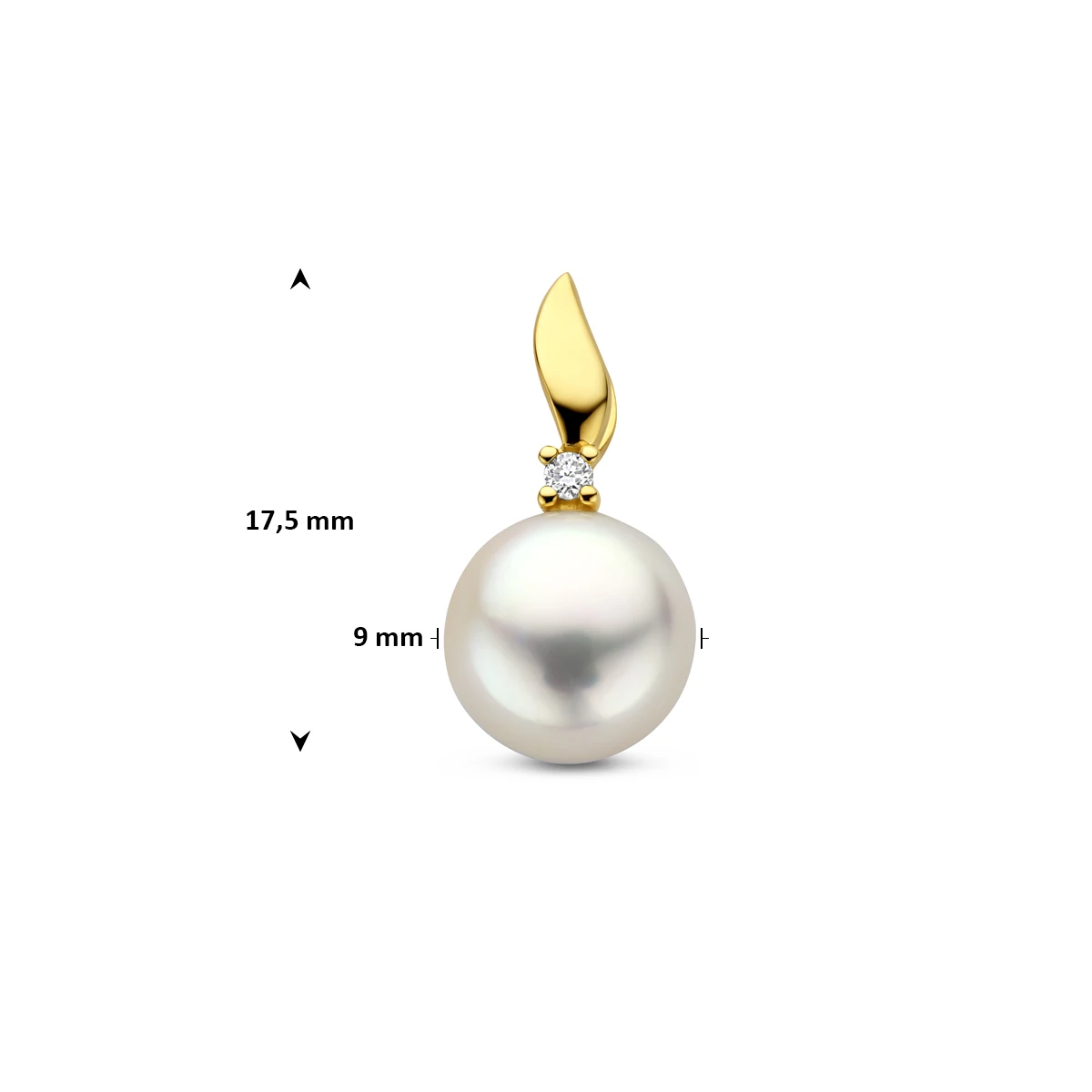hanger parel en diamant 0.02ct h p 17,5 mm 14K geelgoud