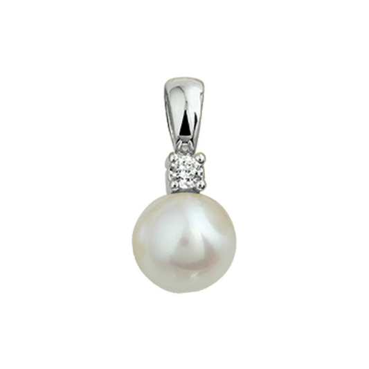 hanger parel en diamant 0.05ct h si 14K witgoud