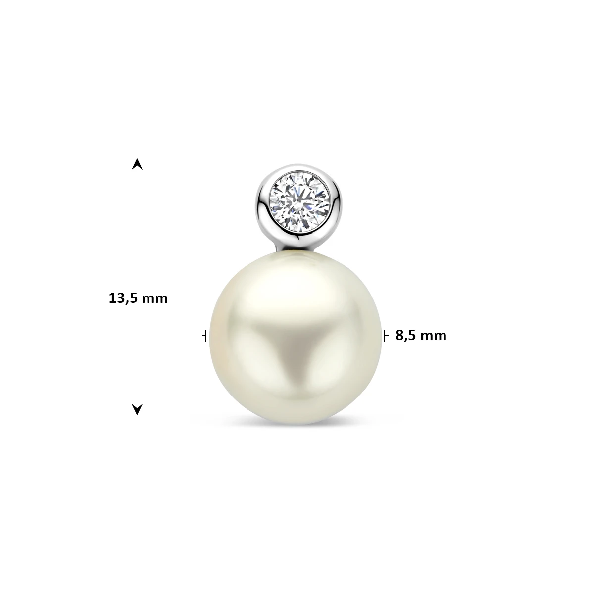 hanger parel en zirkonia 13,5 mm zilver gerhodineerd