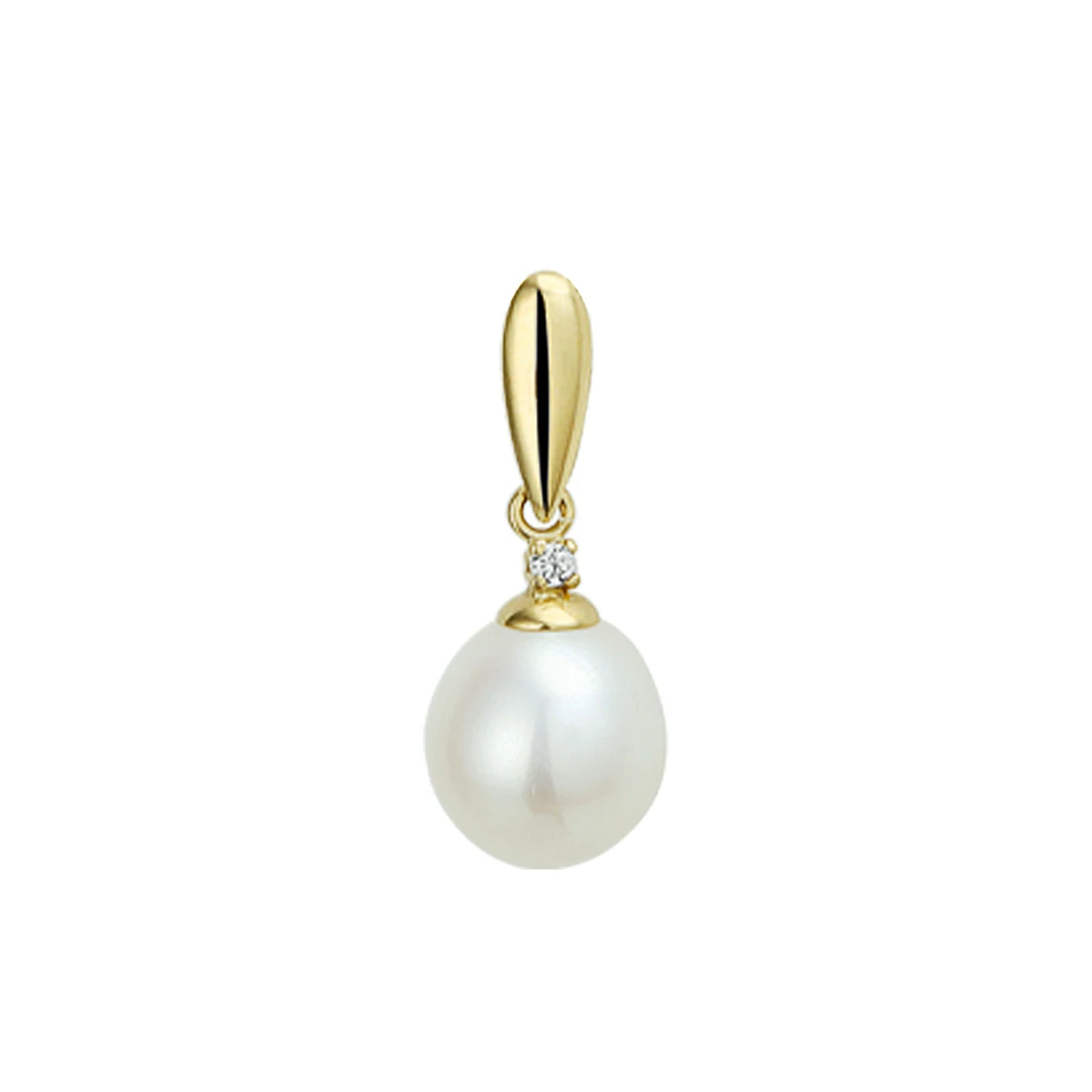 hanger parel en zirkonia 14 x 8,5 mm 14K geelgoud