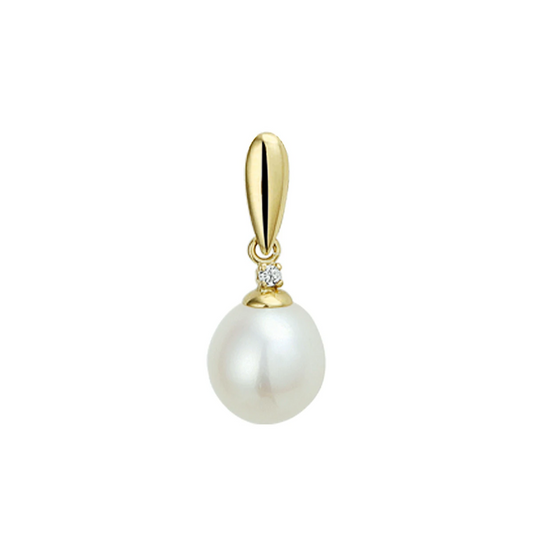 hanger parel en zirkonia 14 x 8,5 mm 14K geelgoud
