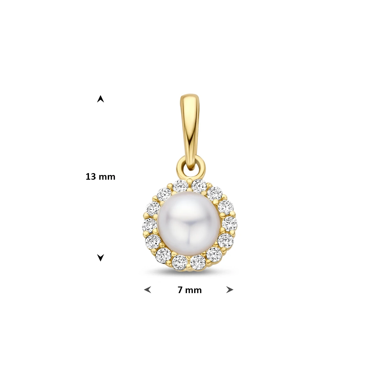 hanger parel en zirkonia 13 mm 14K geelgoud