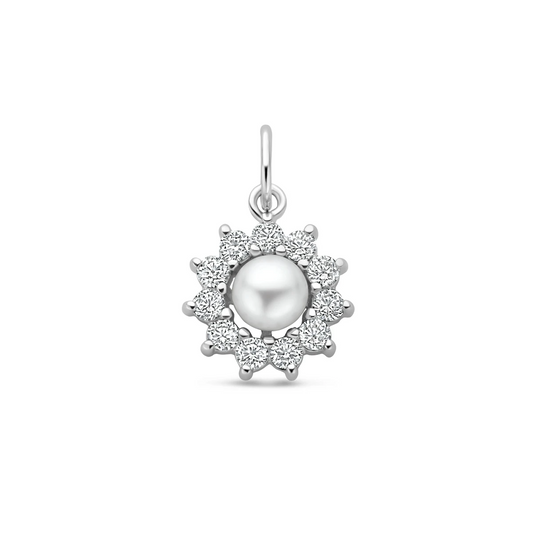 hanger parel en zirkonia 16 mm zilver gerhodineerd
