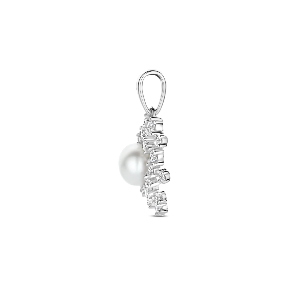 hanger parel en zirkonia 20 mm zilver gerhodineerd