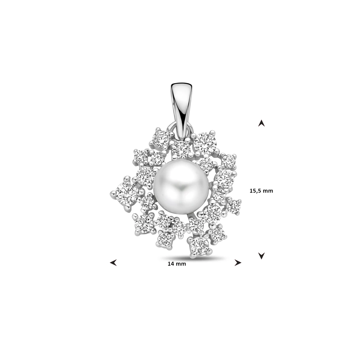 hanger parel en zirkonia 20 mm zilver gerhodineerd