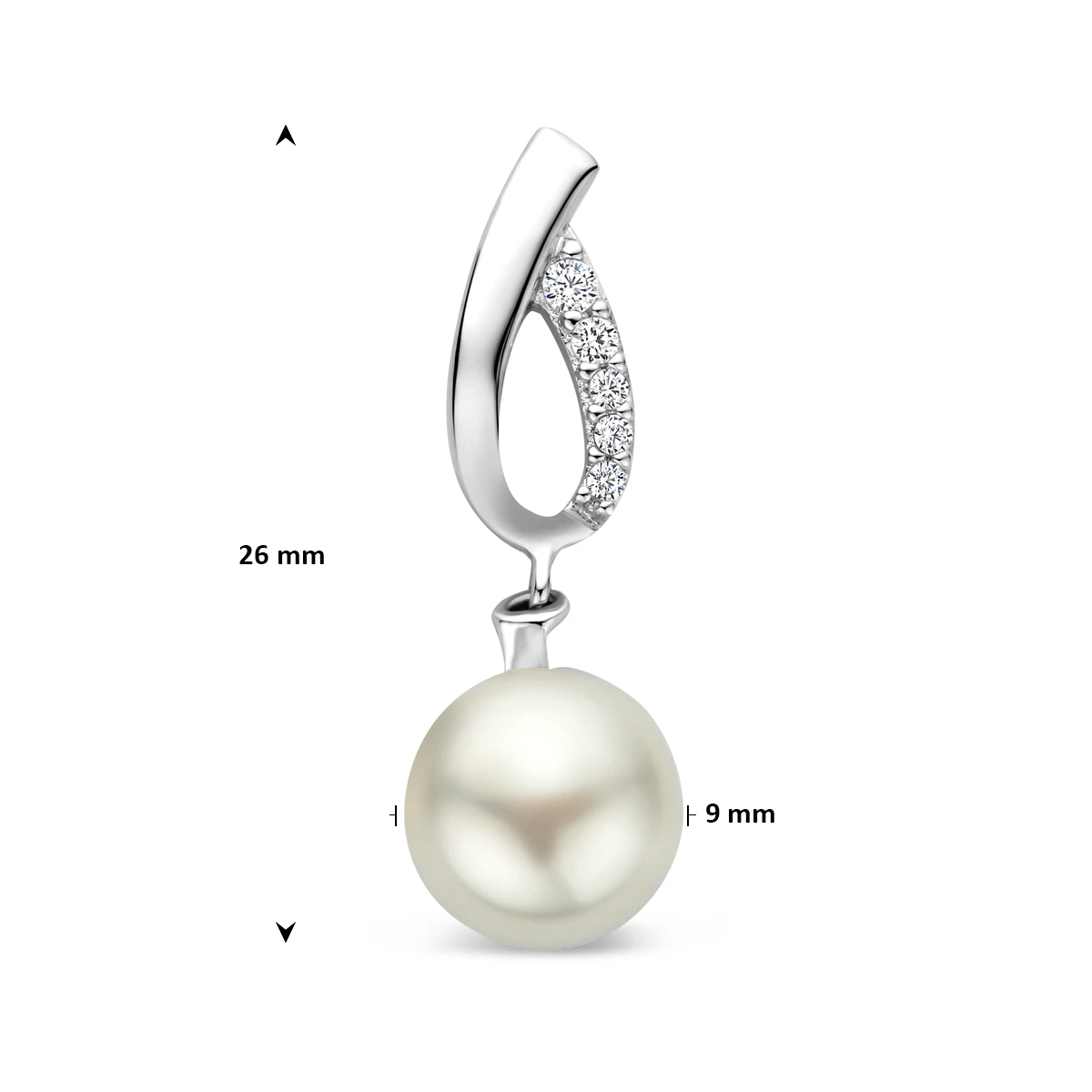 hanger parel en zirkonia 26 mm zilver gerhodineerd