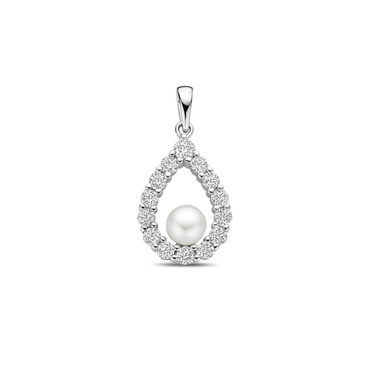 hanger parel en zirkonia 26 mm zilver gerhodineerd