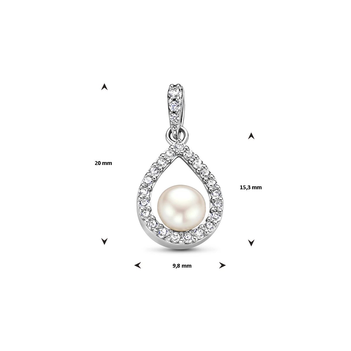 hanger parel en zirkonia zilver gerhodineerd