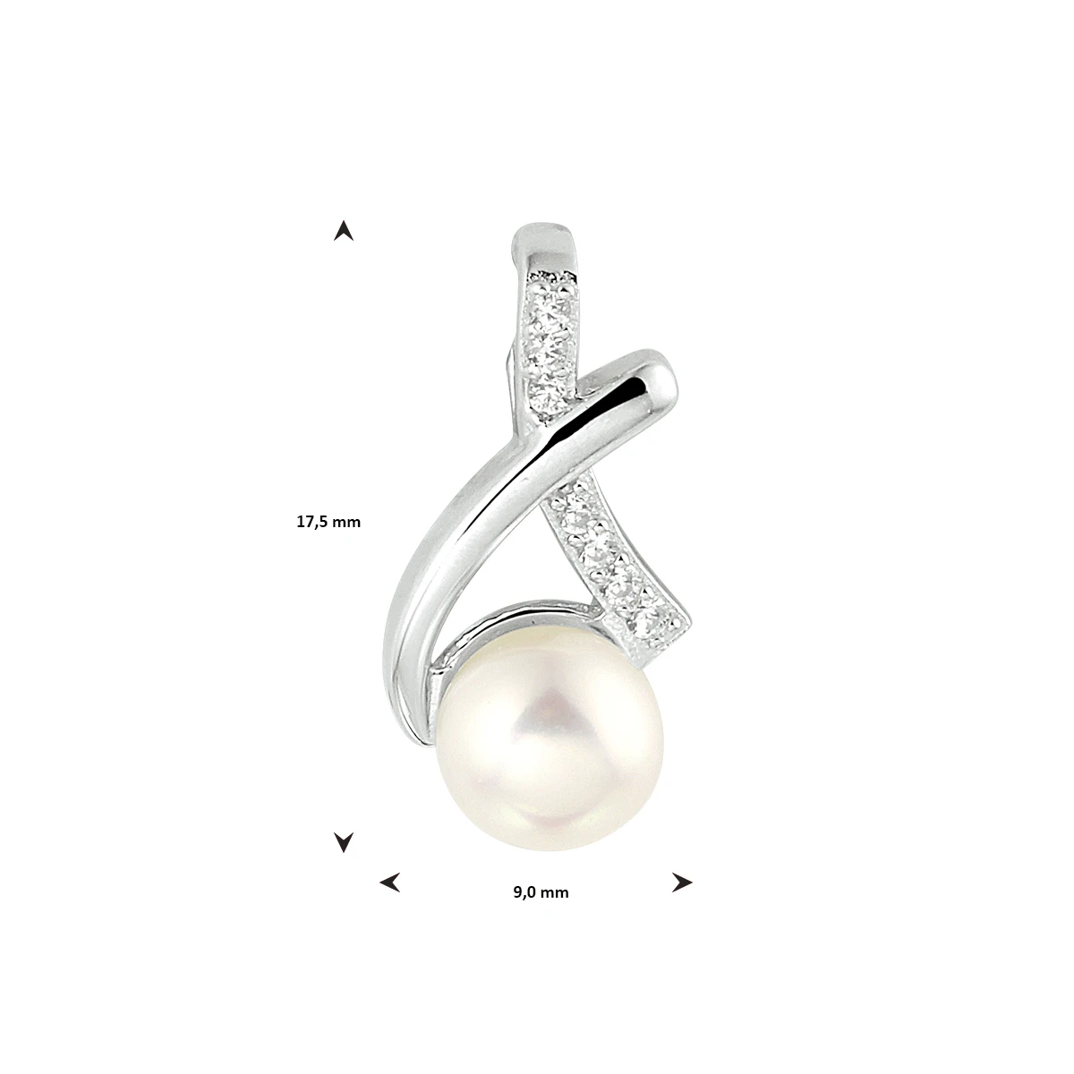 hanger parel en zirkonia zilver gerhodineerd