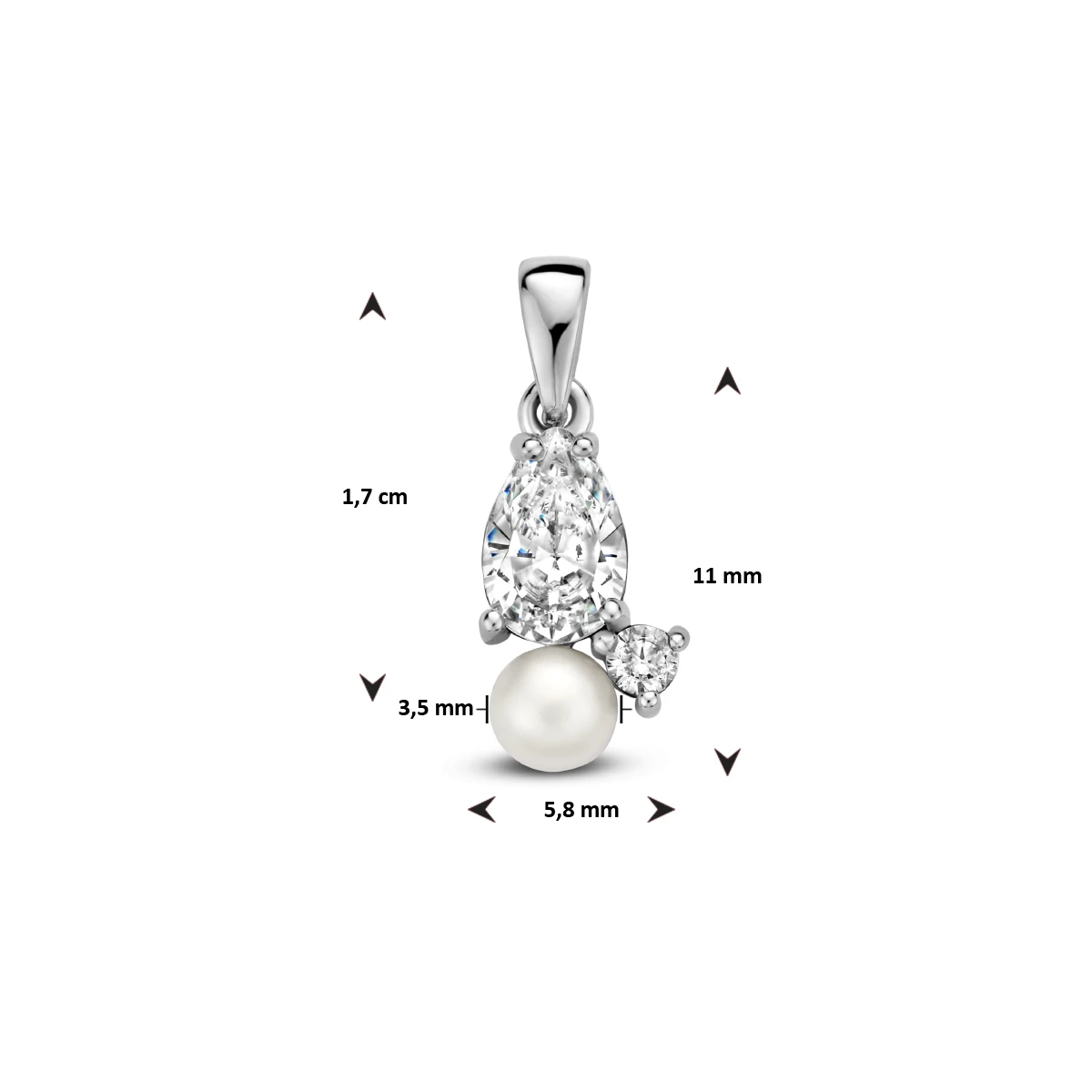hanger parel en zirkonia zilver gerhodineerd