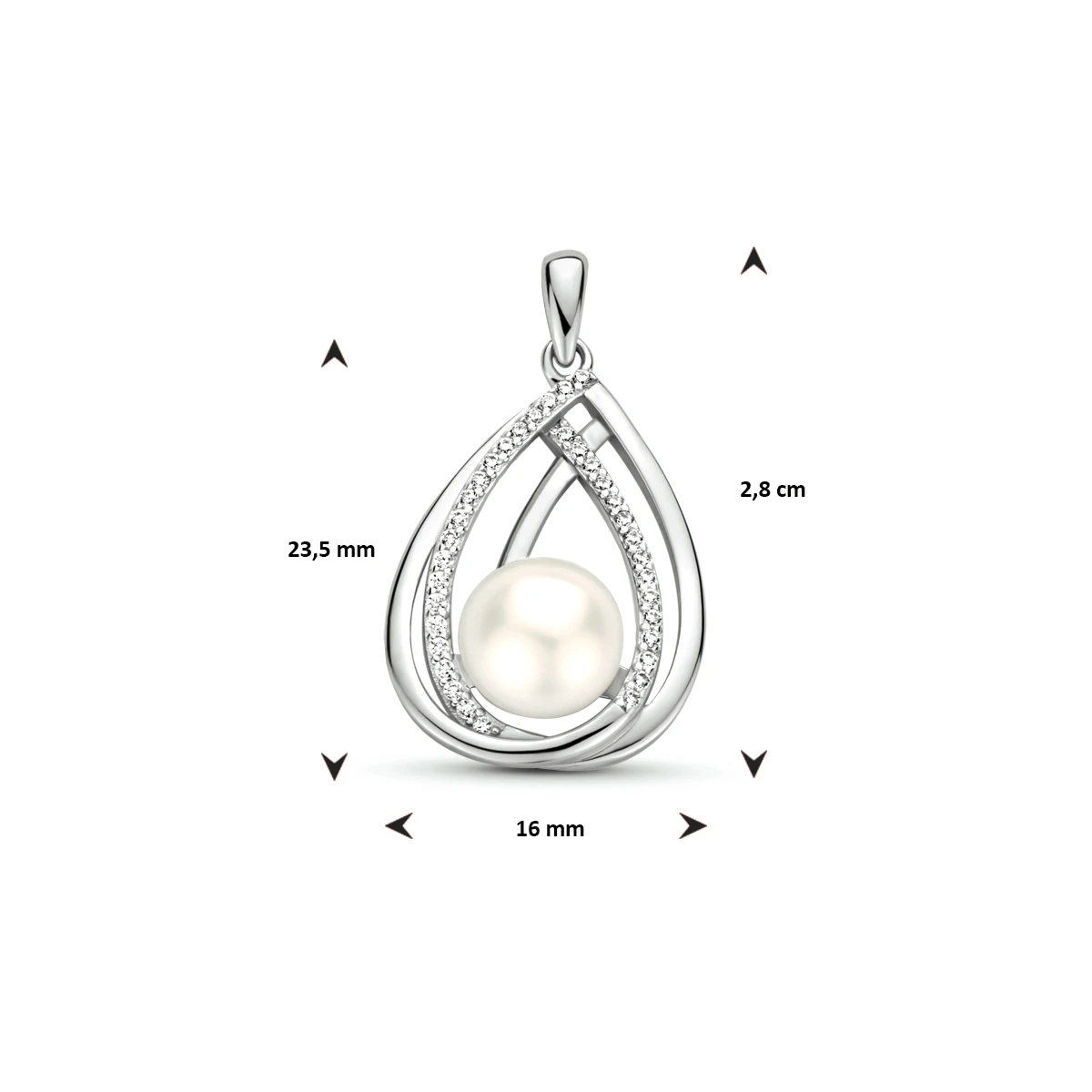 hanger parel zirkonia zilver gerhodineerd