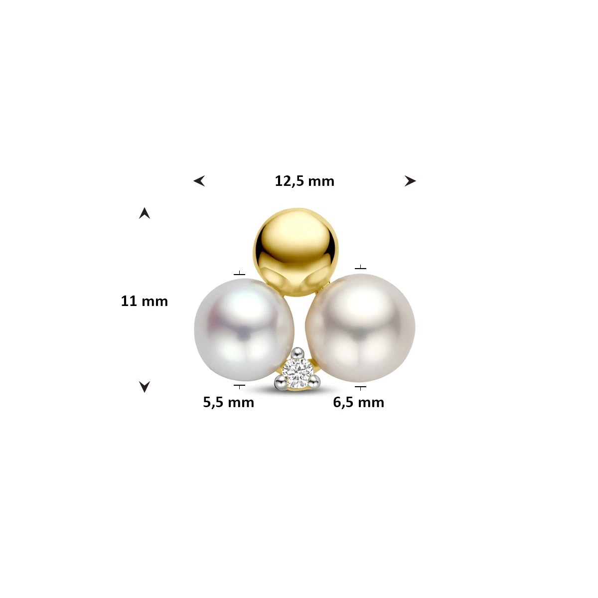 hanger parels en diamant 0.02ct h si 11 mm 14K geelgoud