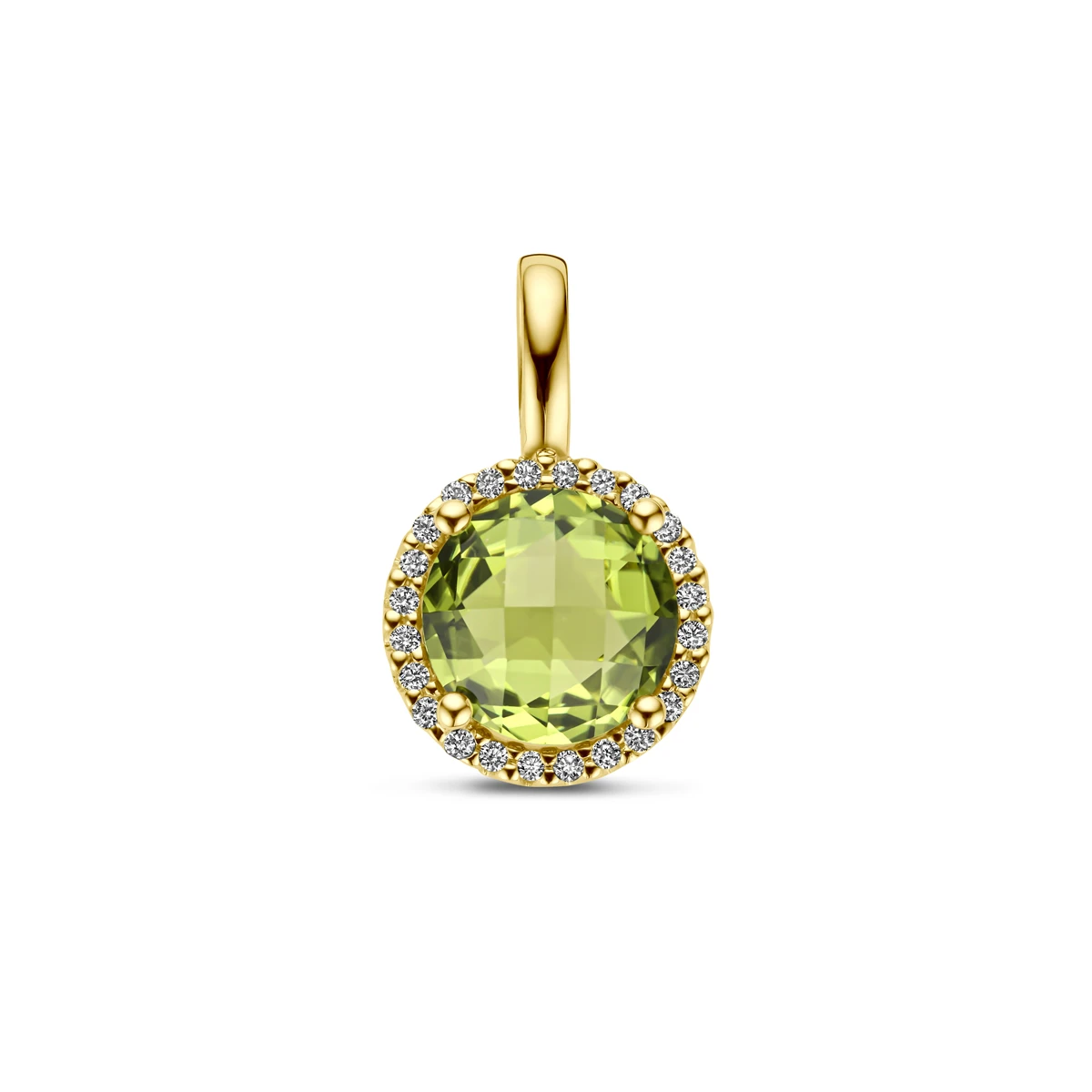hanger peridot en diamant 0.09ct h si 17 mm 14K geelgoud