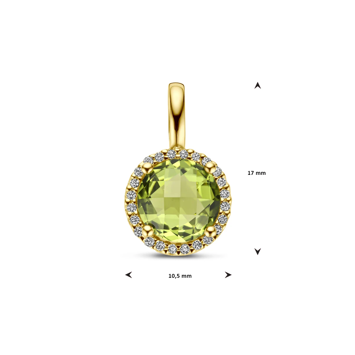 hanger peridot en diamant 0.09ct h si 17 mm 14K geelgoud
