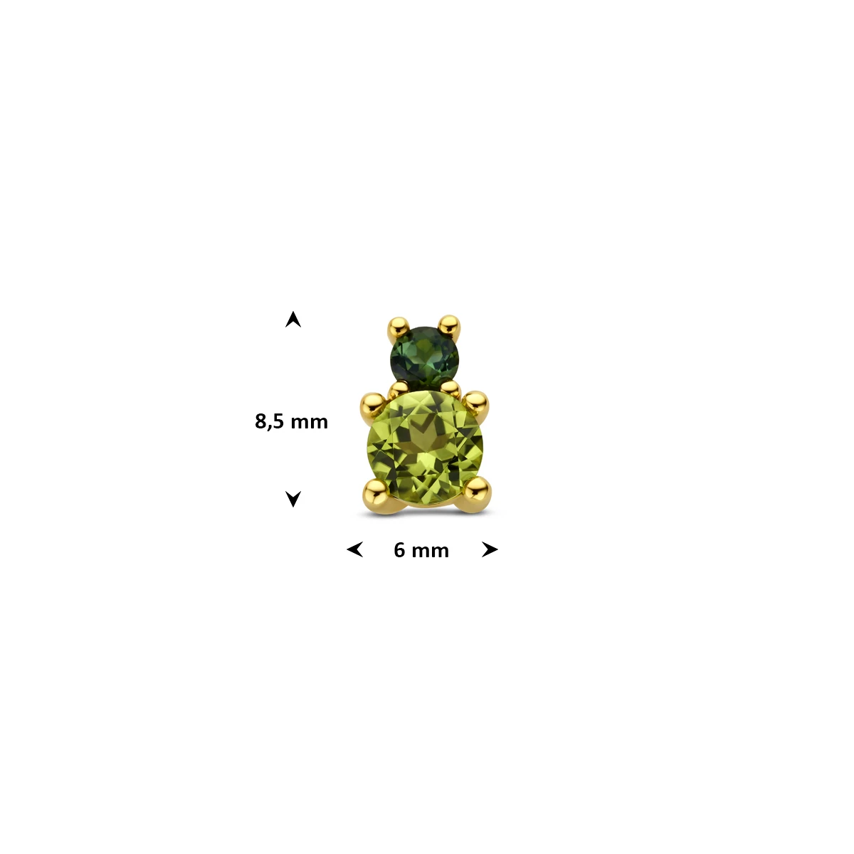 hanger peridot en groen toermalijn 8,5 mm 14K geelgoud