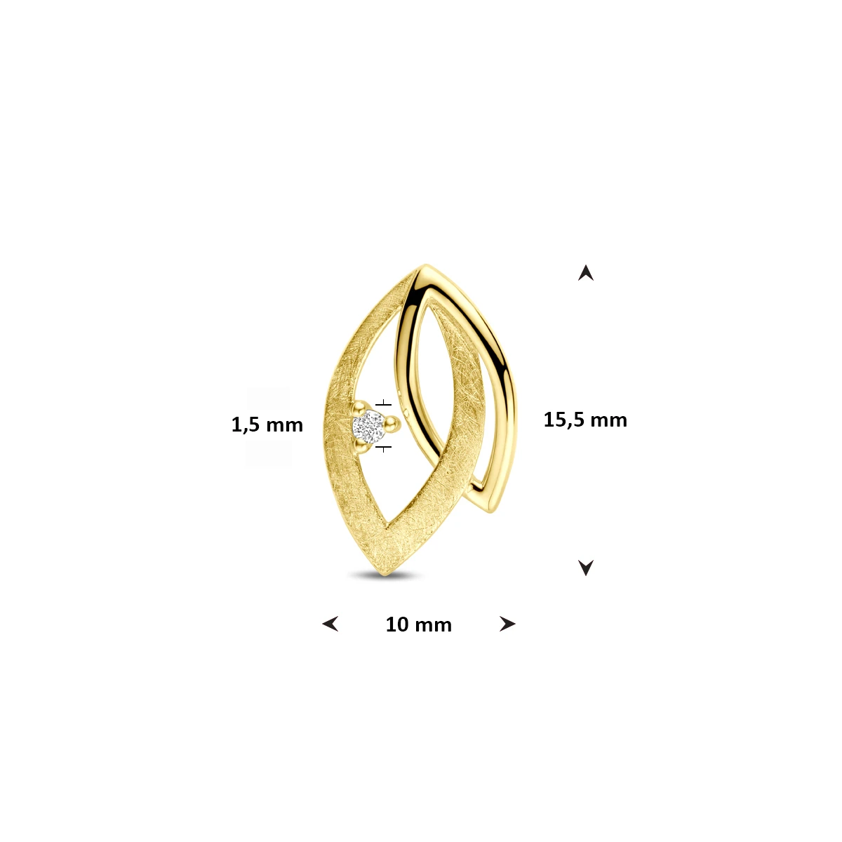 hanger poli/mat diamant 0.02ct h si 15,5 mm 14K geelgoud