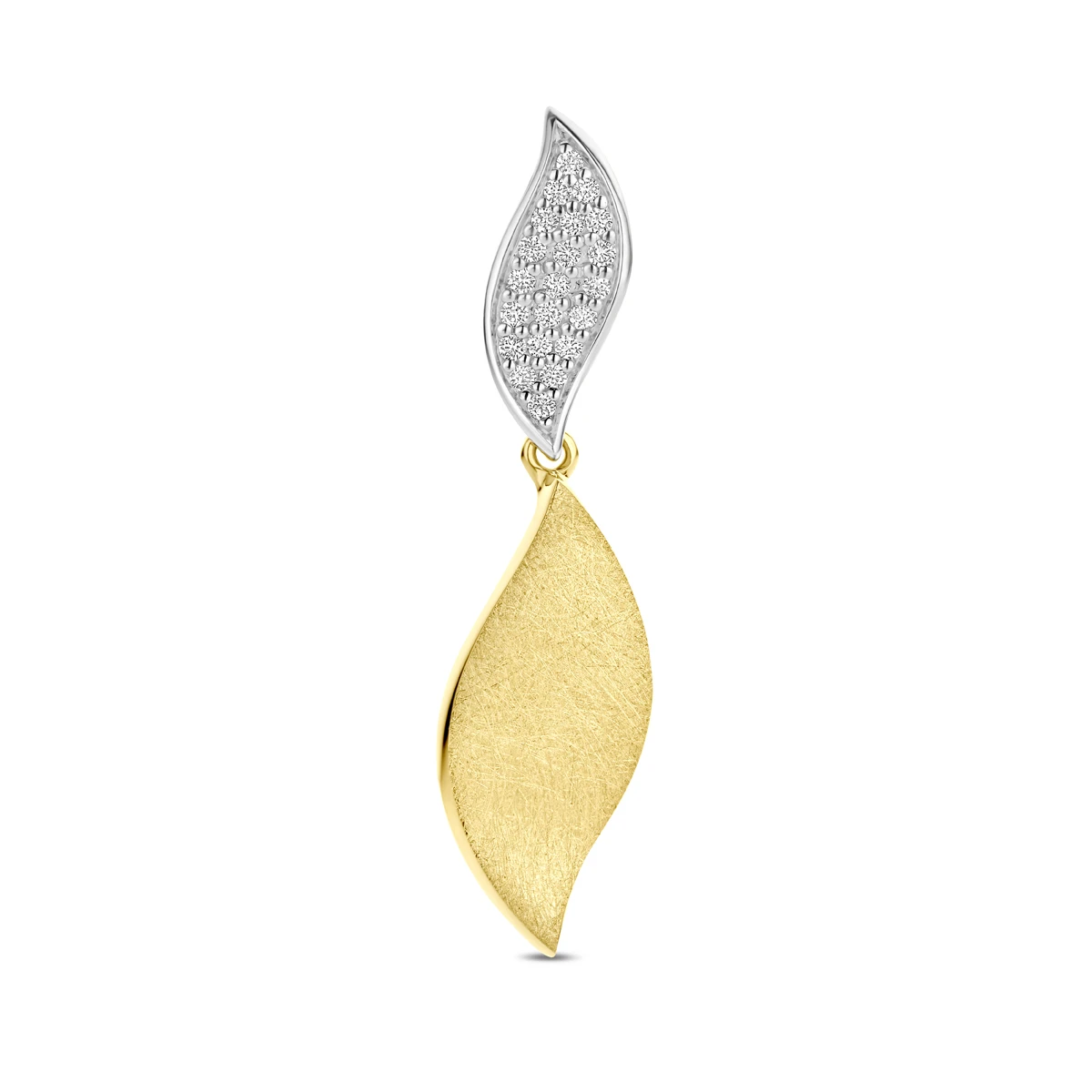 hanger poli/mat diamant 0.09ct h si 31 mm 14K bicolor goud geel/wit
