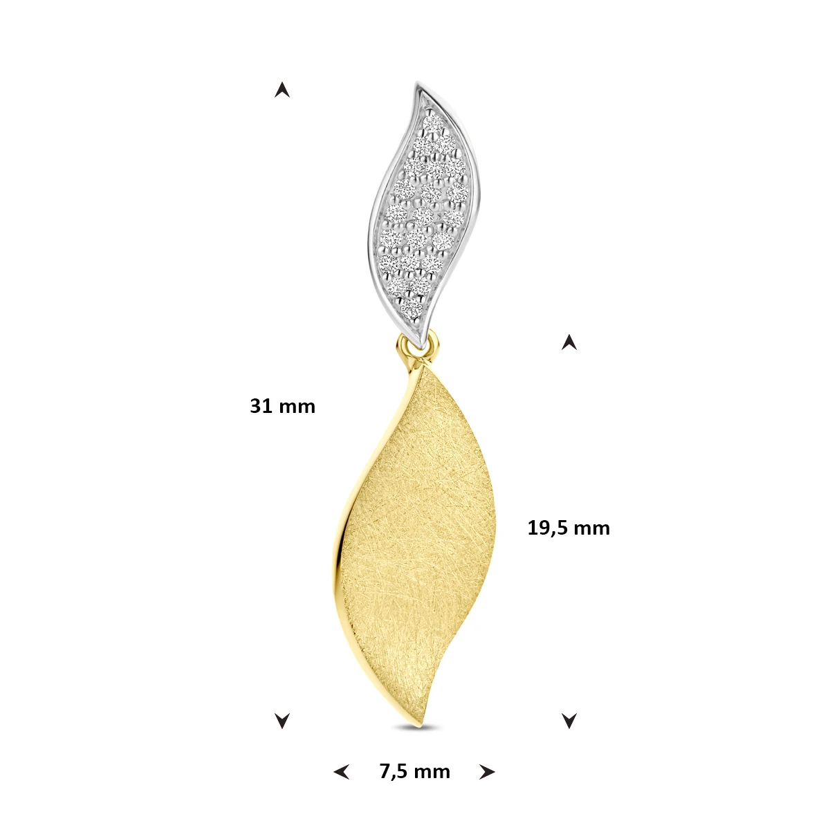 hanger poli/mat diamant 0.09ct h si 31 mm 14K bicolor goud geel/wit