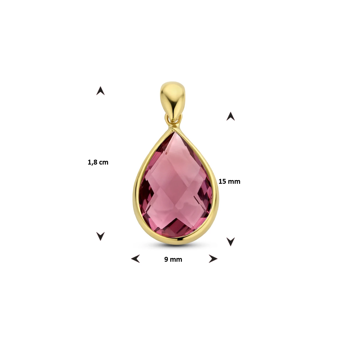 hanger rhodoliet kwarts 14K geelgoud