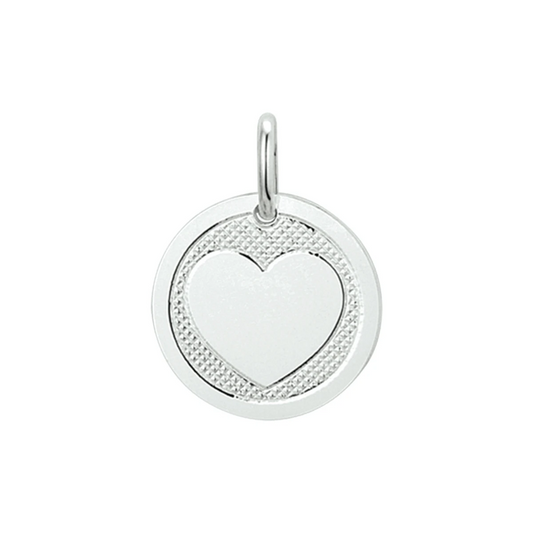 hanger rond met hart poli/mat zilver wit