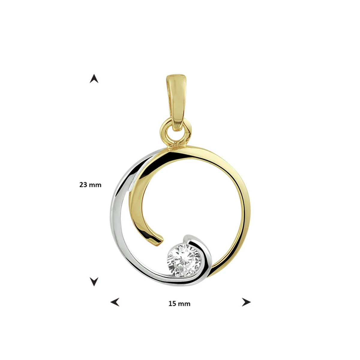 hanger rond zirkonia bicolor gestift 23 mm 14K geelgoud