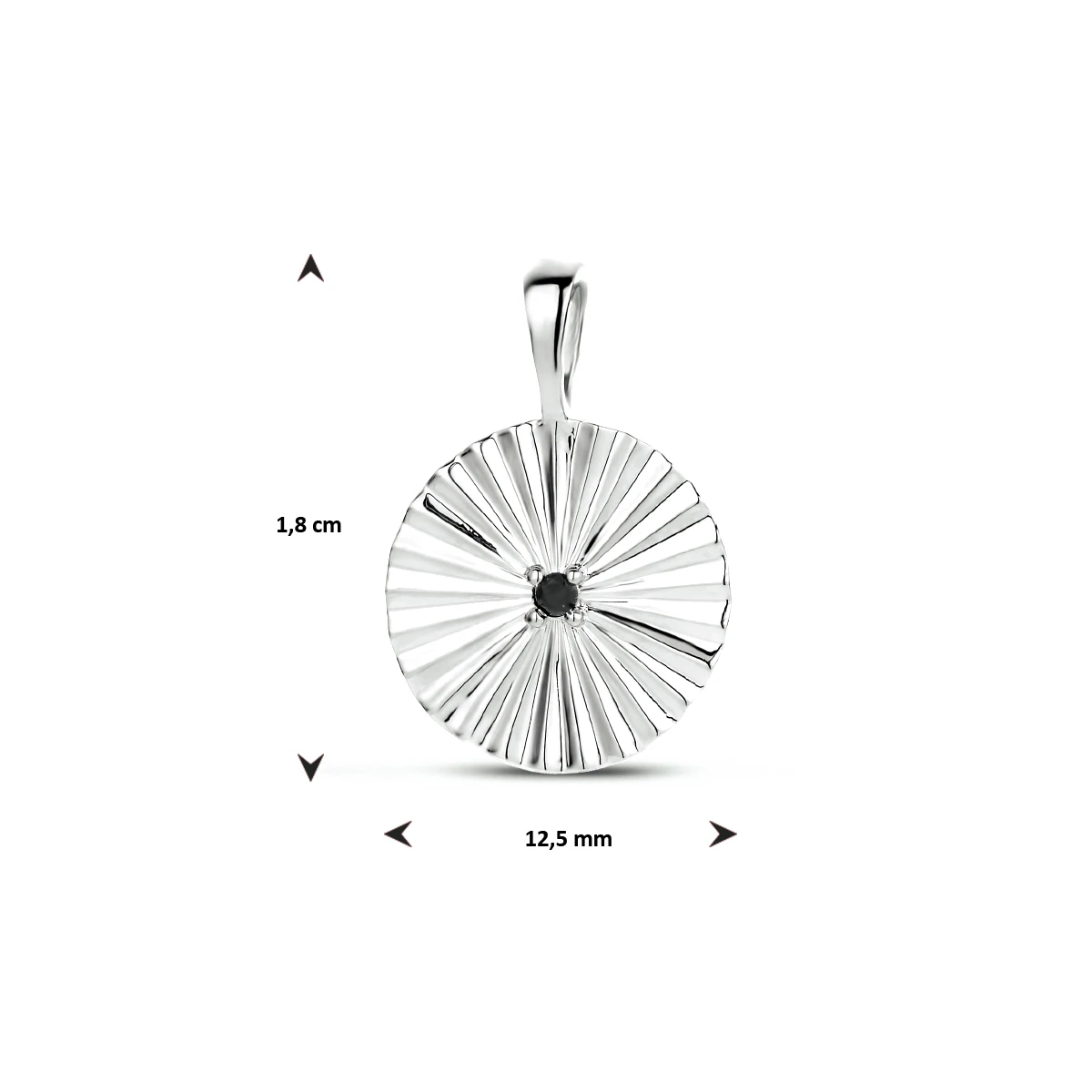 hanger rond zwart zirkonia zilver gerhodineerd