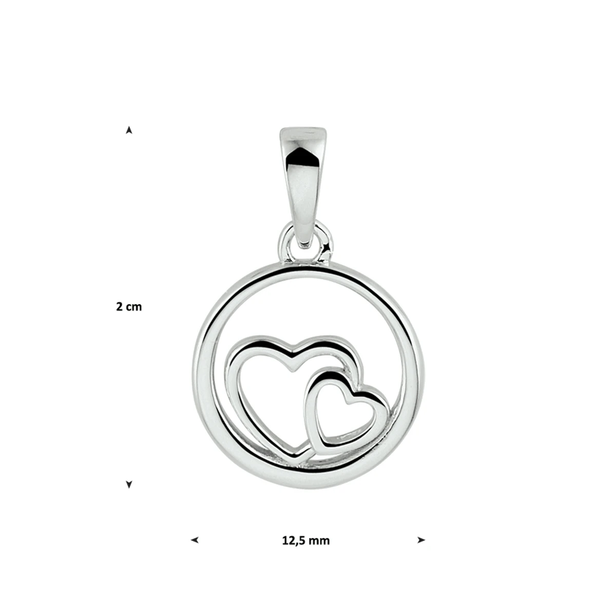 hanger rondje en harten zilver gerhodineerd