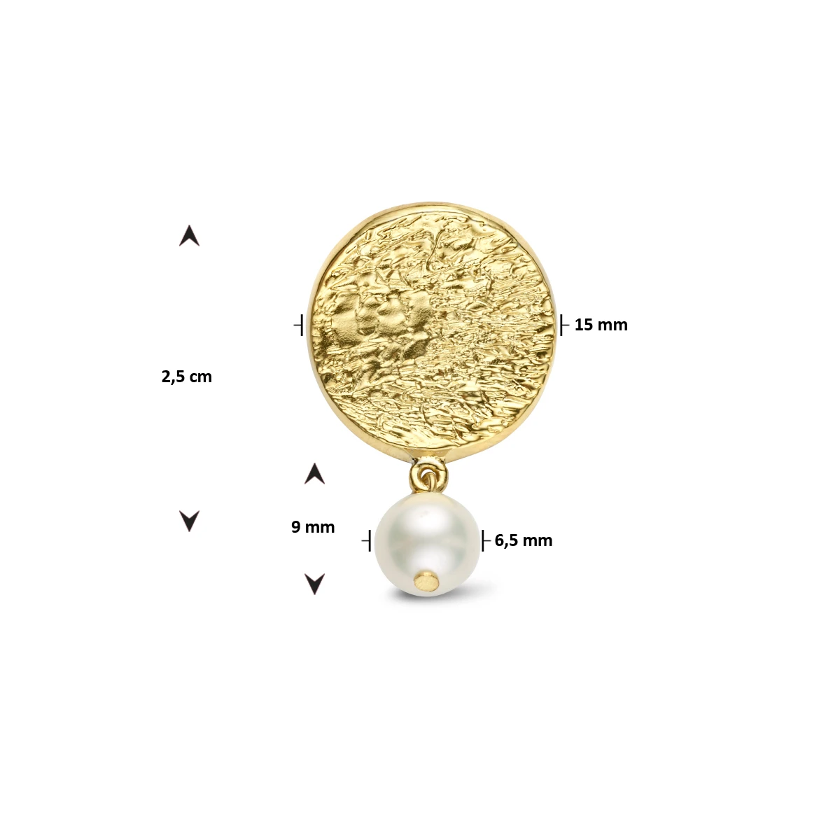 hanger rondje en parel 25mm zilver verguld (geel)