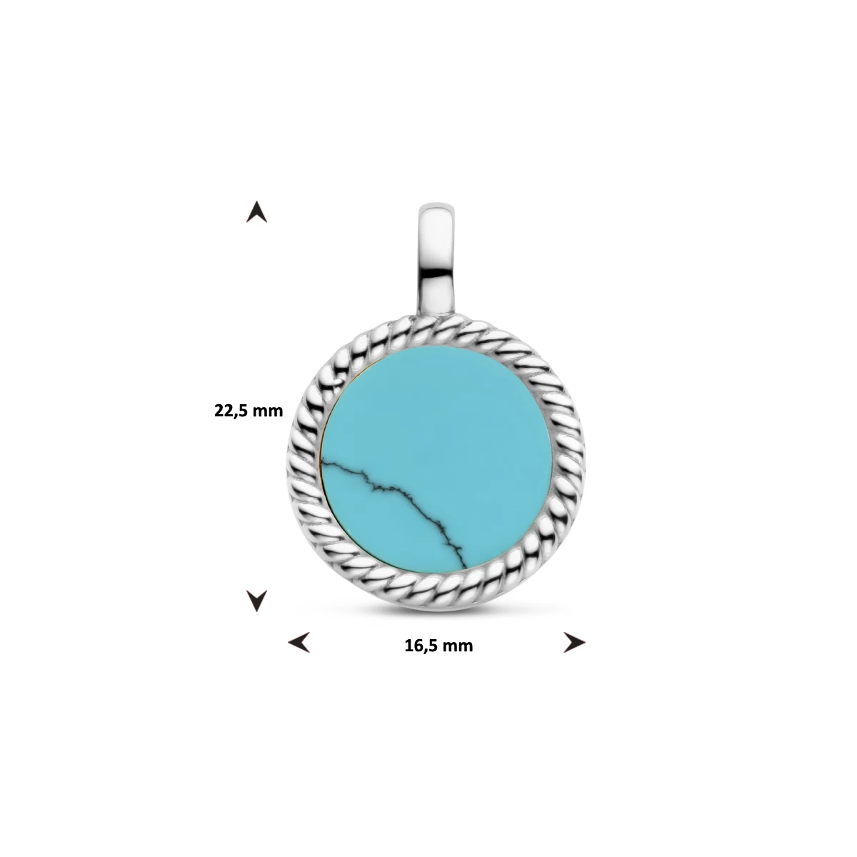hanger rondje synth. turquoise edelstaal