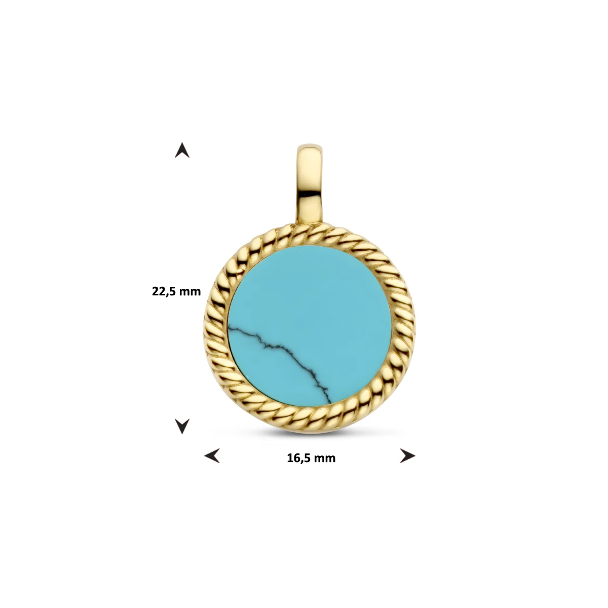 hanger rondje synth. turquoise ion plating edelstaal