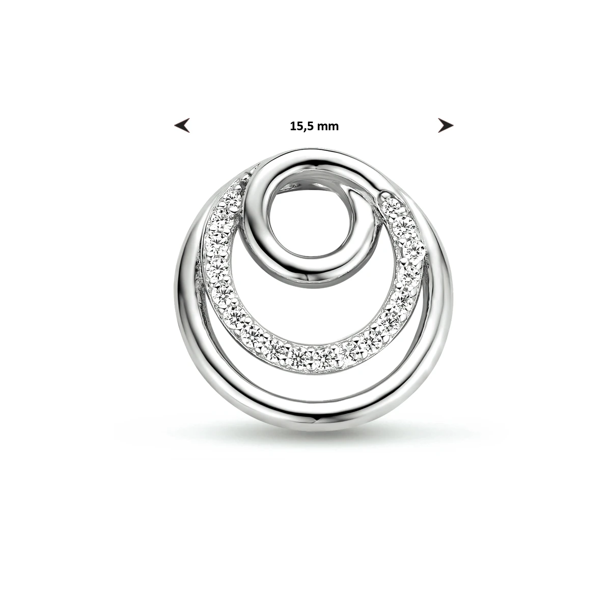 hanger rondje zirkonia 15,5 mm zilver gerhodineerd