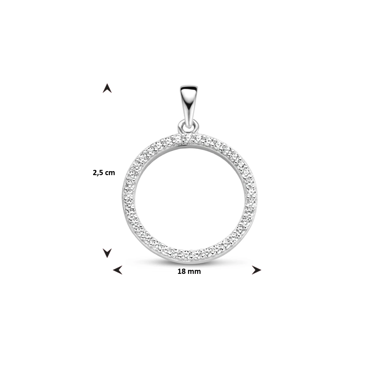 hanger rondje zirkonia 25 mm zilver gerhodineerd