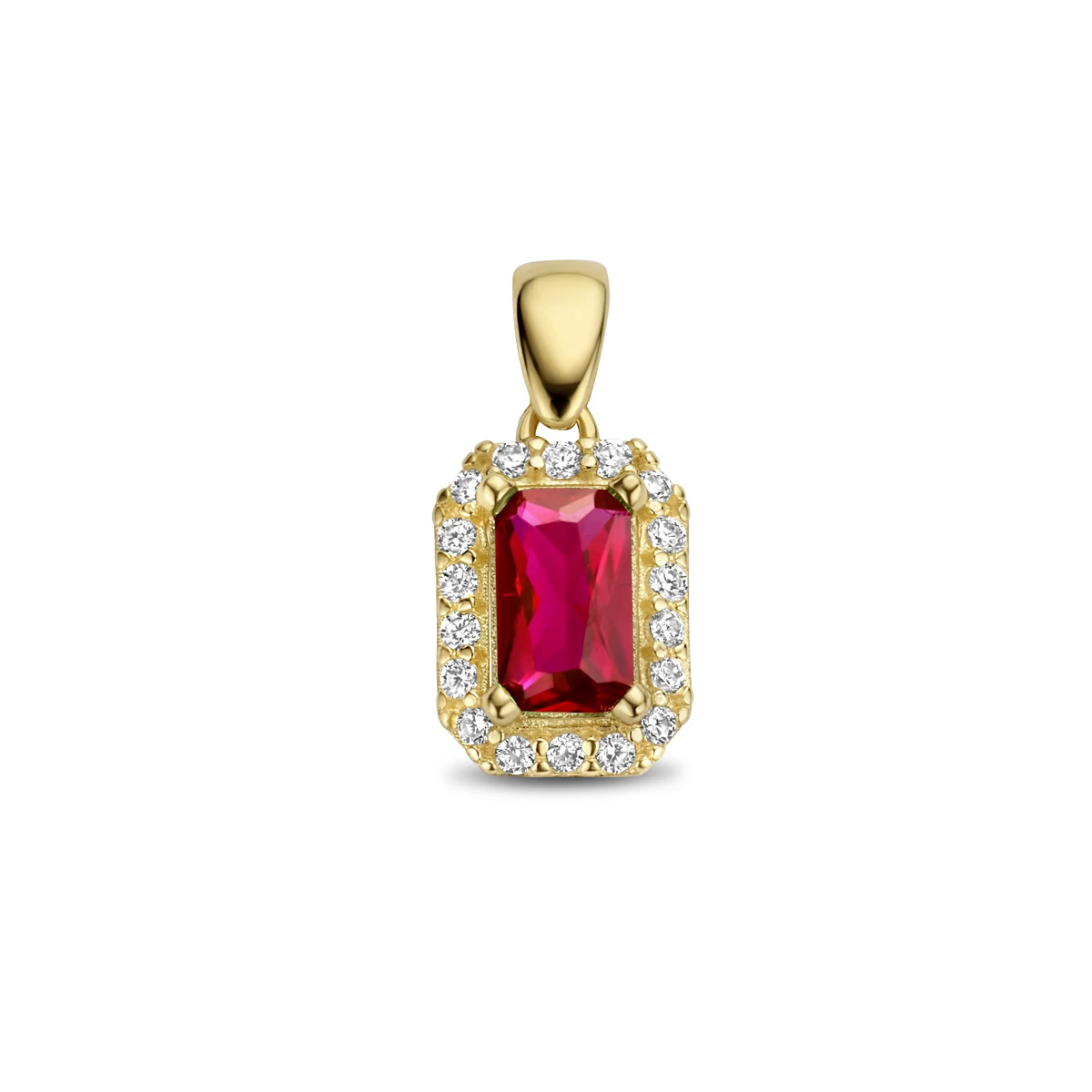 hanger rood en wit zirkonia halo 12 mm 14K geelgoud